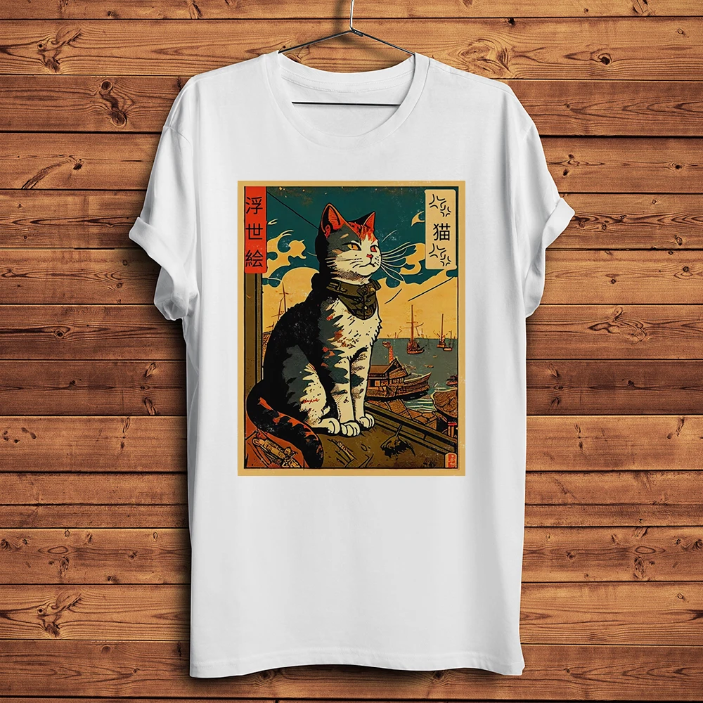 Japan Edo Ukiyoe Neko Katze lustige Ukiyo Meow T-Shirt Männer Kurzarm lässig T-Shirt Streetwear Unisex T-Shirt atmungsaktiven Druck