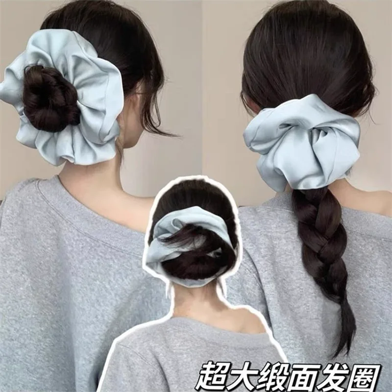 

Early Spring Fashion Sweet Cream Blue Large Elastic Scrunchie Simple Pure Colorful Satin Hair Rope Hair Accessories