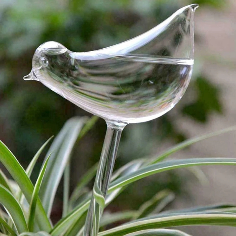 Bombillas de agua de plástico transparente soplado a mano para plantas, globo de autorriego con forma de pájaro, suministros de jardín