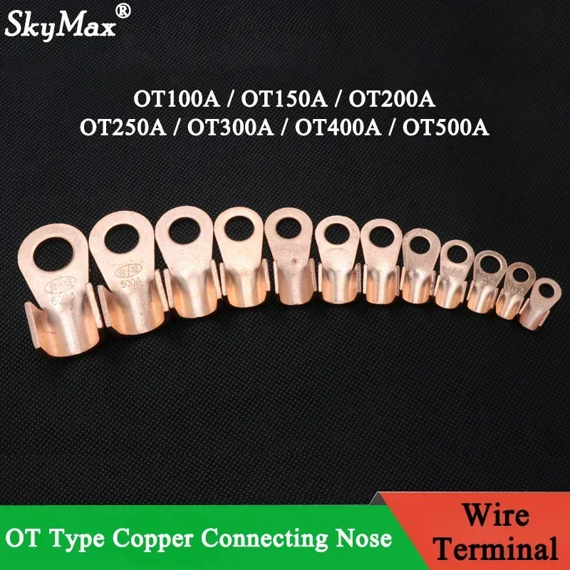 OT Type 100A 150A 200A 250A 300A 400A 500A Wire Terminal Red Copper Nose Lugs Crimp Open Mouth Cable End Connector Splice