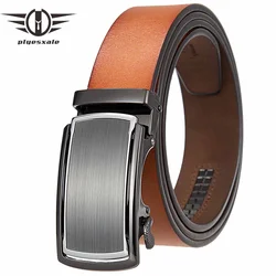 Plyesxale New Arrival Men Automatic Buckle Belt Black Tan Brown Coffee 3.5cm Width Designer Cowskin Leather Belts For Men B33