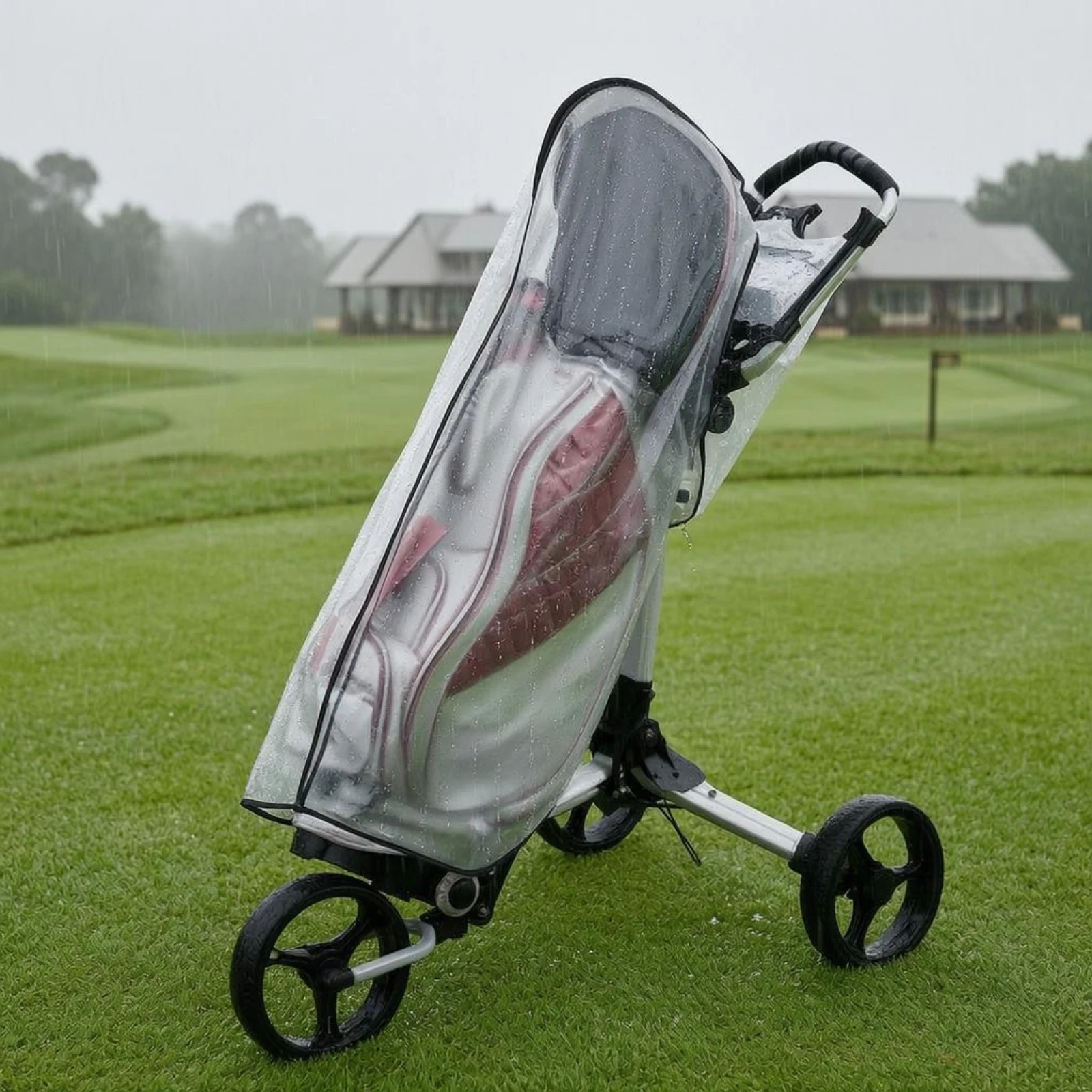 

Golf Club Bag Protector with Transparent Waterproof Material Hook and Loop Easy Fit Sports Cover for Golf Course Use
