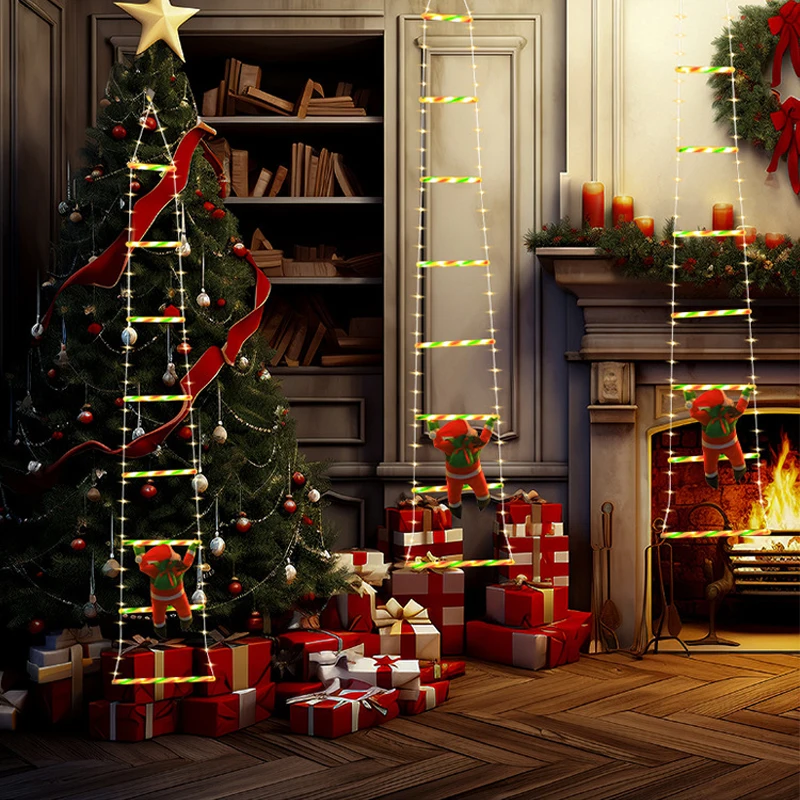 LED زينة عيد الميلاد الجنية مصباح LED سلم مصباح مع تسلق سانتا كلوز المنزل في الهواء الطلق عيد الميلاد ضوء السنة الجديدة الحلي S