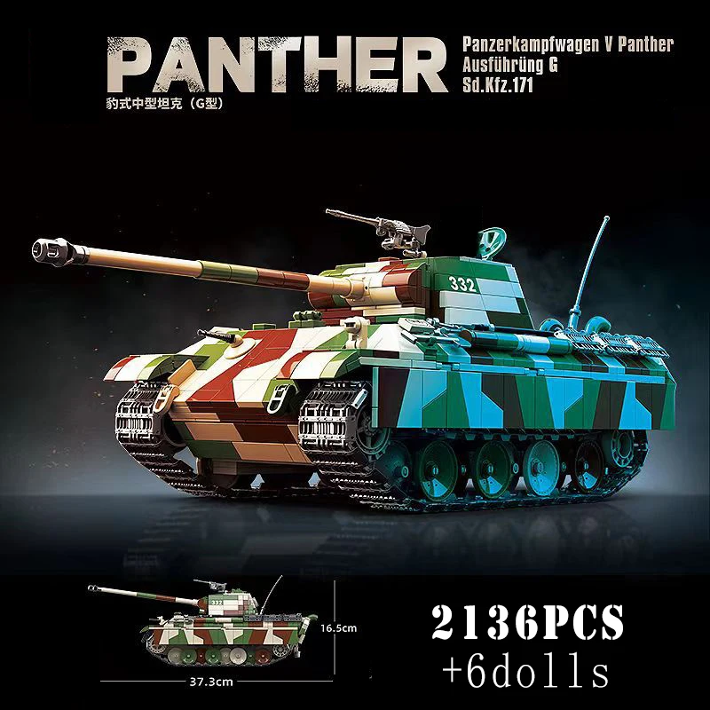 Military WW2 German Panther Medium Tank Building Blocks World War Army Soldier Weapons Tiger I Heavy Tanks Bricks Kids Toys Gift