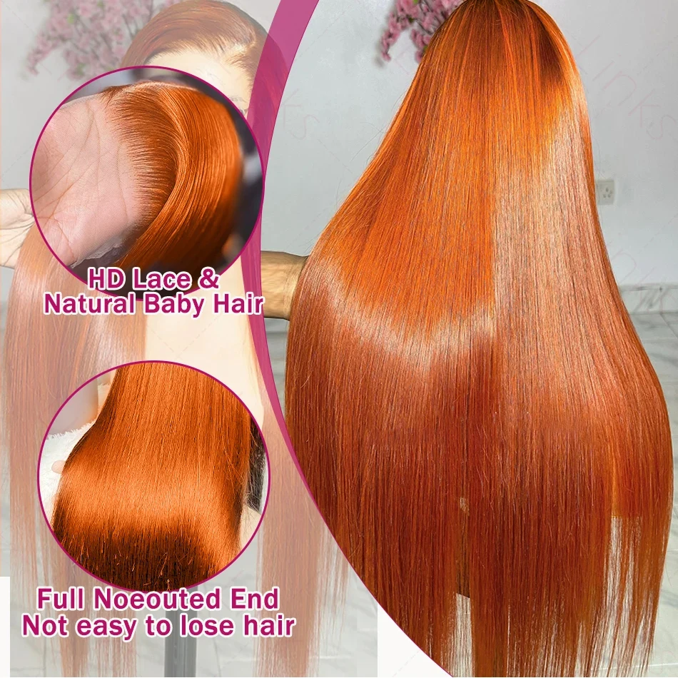 Bone Straight Lace Front Human Hair Wigs Ginger Orange 13x4 13x6 Lace Frontal Wig Brazilian Colored Preplucked Wigs For Women