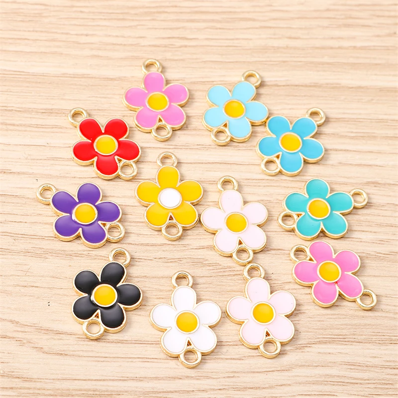10 Stück 13x18mm Niedliche Bunte Emaille-Blumen-Verbinder für Schmuckherstellung Halsketten Armbänder Ohrringe DIY Handgemachte Bastelzubehör – Detail 13