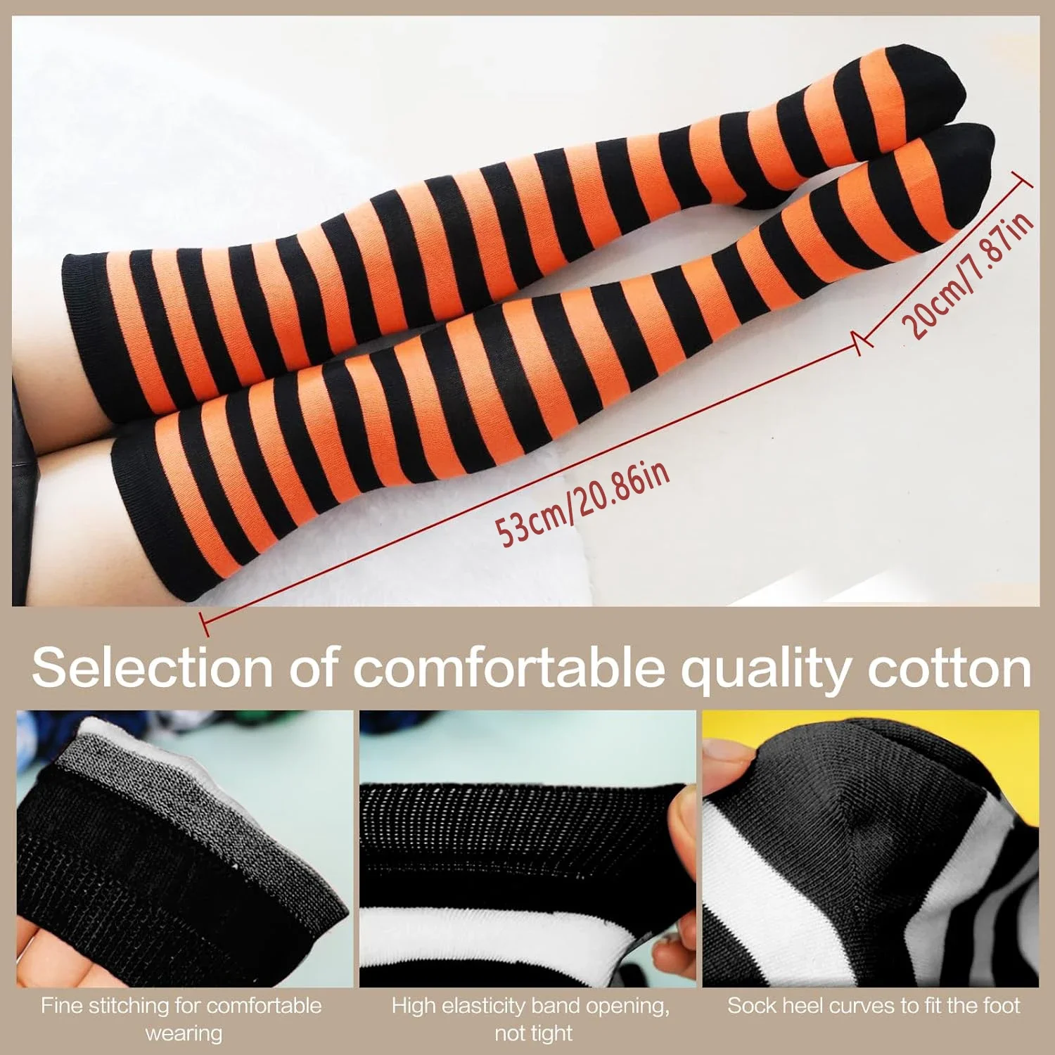 Womens Striped Thigh High Sock Over Knee Thigh High Stockings for Independence Day Christmas Halloween Witch Cosplay Stocking