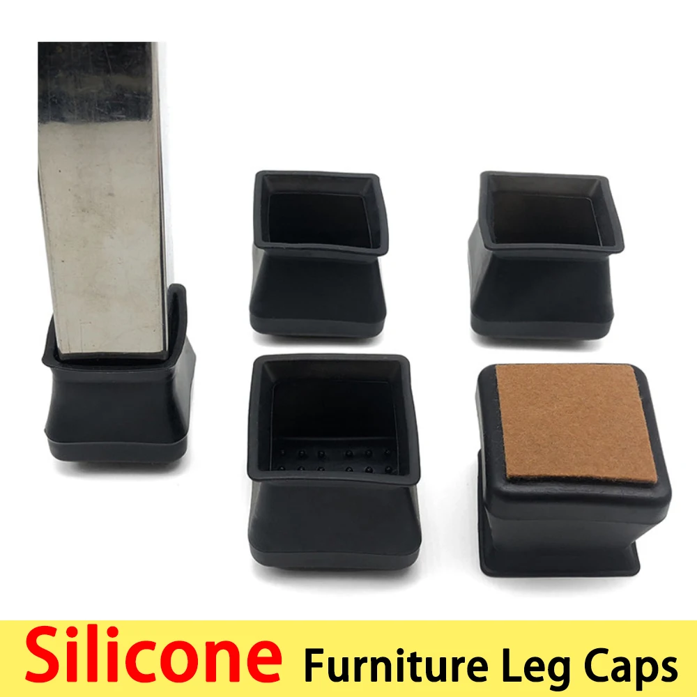 12Pc Transparent Table Chair Leg Protectors Caps Rectangle/Square for Furniture Foot Legs Cover Floor Protector with Felt Bottom