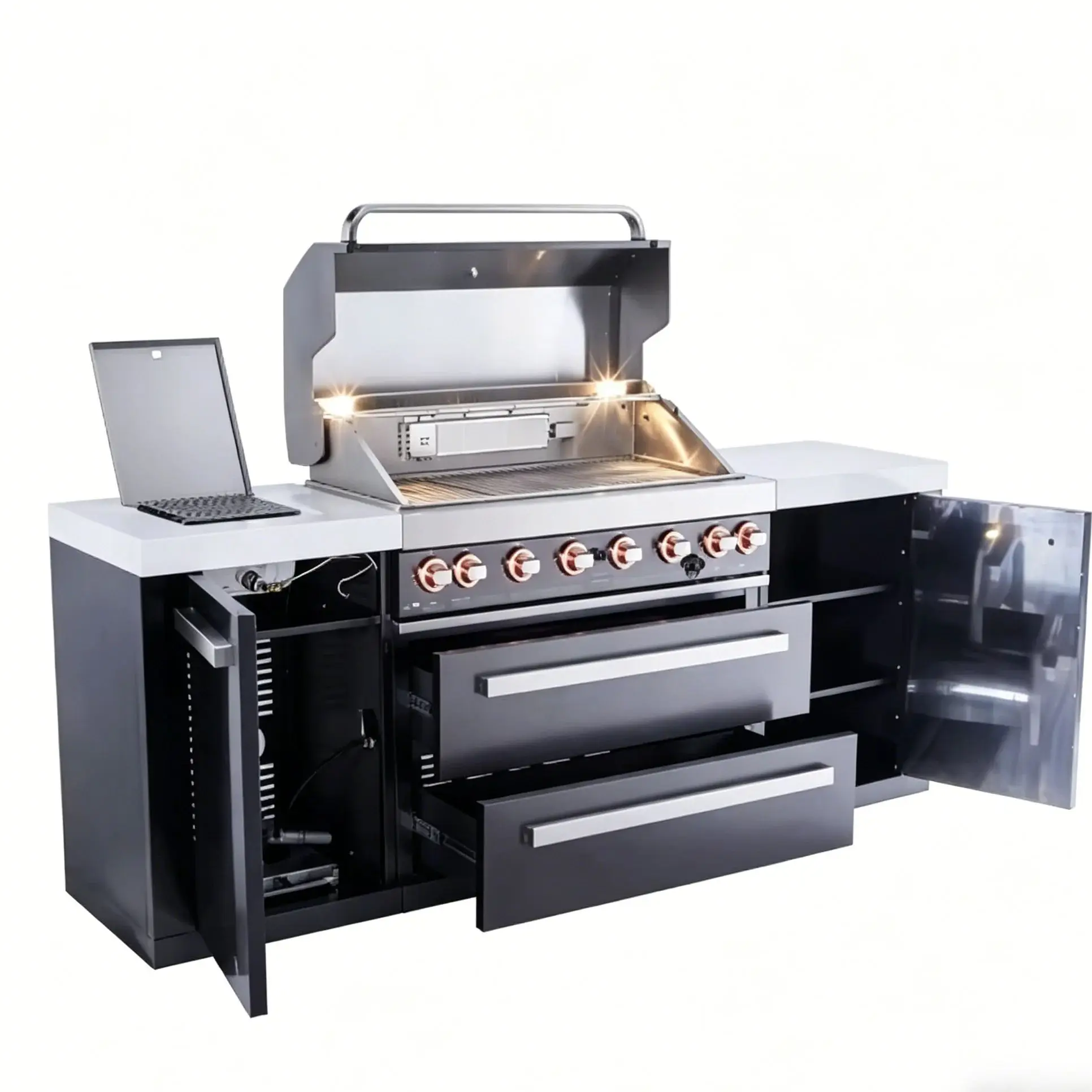 Factory Directly Sale Black Stainless Steel Grill Outdoor Garden BBQ Kitchen Cabinets Outdoor Cabinetry Kitchens Furniture