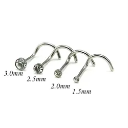 Wholesale 100pcs/Lot Popular Clear Gems Nose Stud Screw Surgical Steel Nose Ring Nose Piercing 20gX1.5mm 2mm 2.5mm 3mm