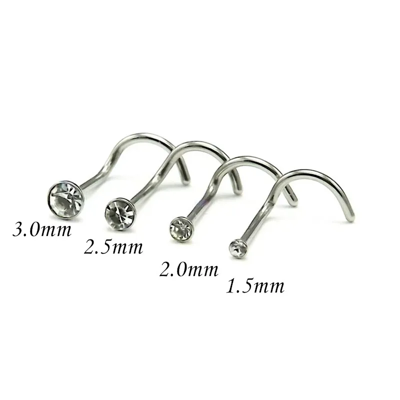 Wholesale 100pcs/Lot Popular Clear Gems Nose Stud Screw Surgical Steel Nose Ring Nose Piercing 20gX1.5mm 2mm 2.5mm 3mm