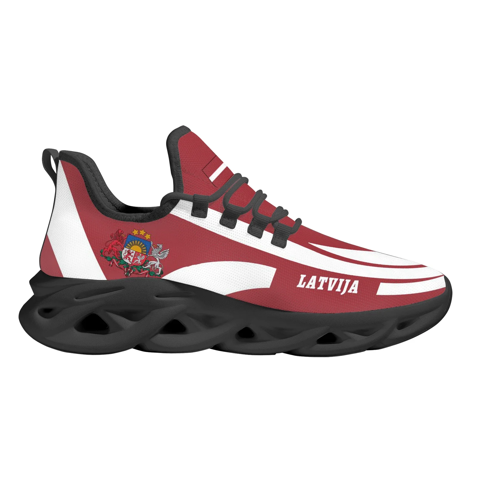 Red And White Latvia Country Flag Design Thick-soled Blade Shoes Lightweight Outdoor Shockproof Sports Shoes Zapatos