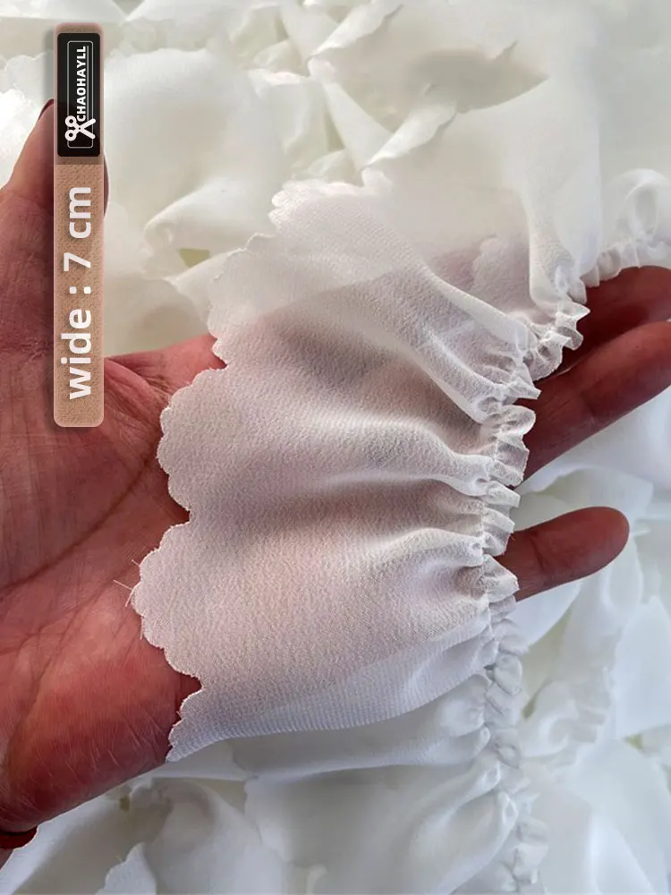 7CM Szeroka biała szyfonowa tiulowa falbana Koronka do wykończenia frędzli DIY Impreza Ślub Kobiety Sukienka Ruffle Cuff Rzemiosło Akcesoria do