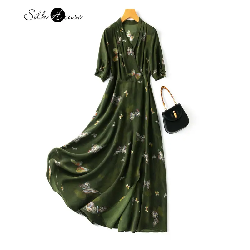 

Butterfly Printing 1.2M Long Middle Sleeve Elegant Large Skirt with Silk 2023 Women's Fashionable Spring/Summer Dress