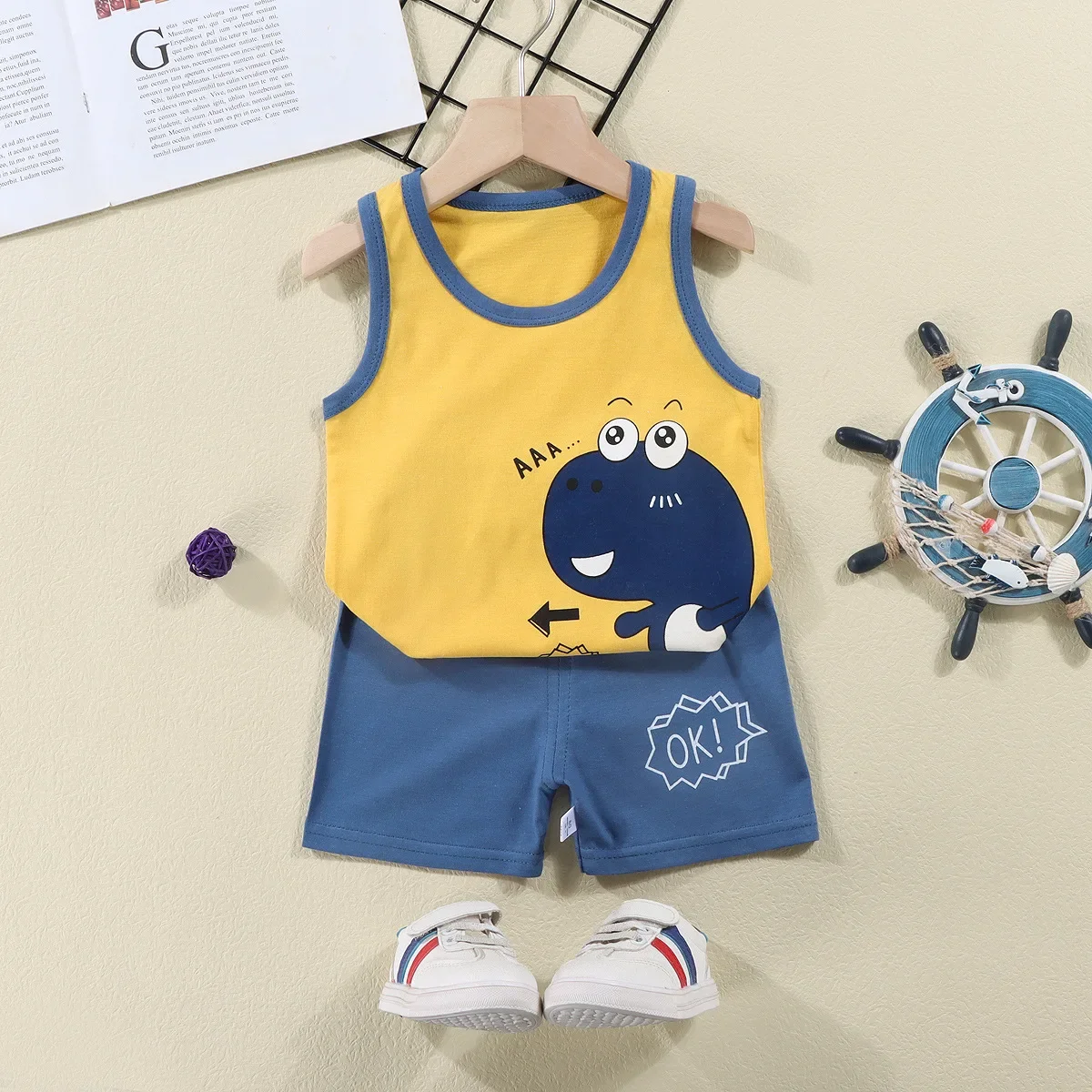 Children\'s Sets Summer Cotton T-Shirts Shorts 2PCS Children Clothing Vest Suit Boys Girls Sleeveless Kids Clothes for Baby