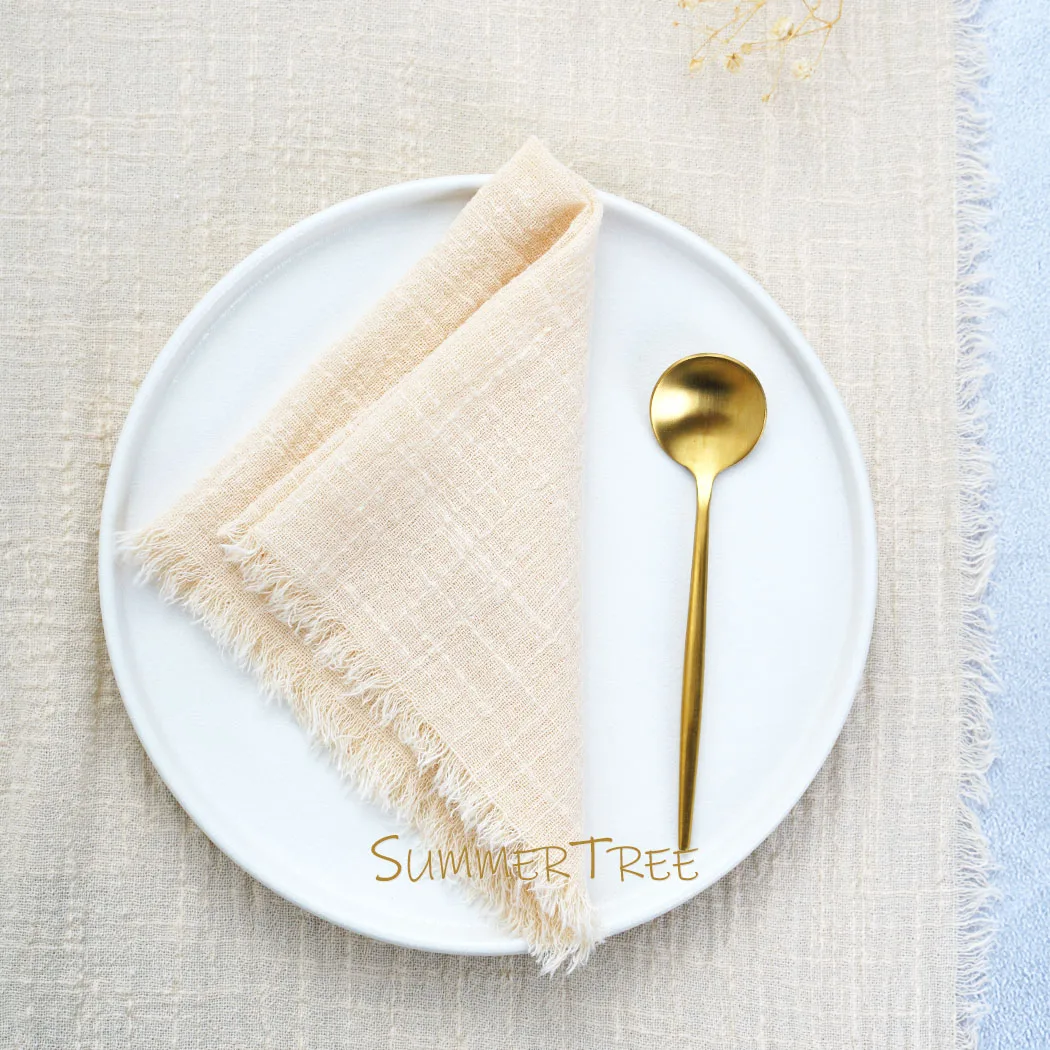 50pcs 32x32cm Beige Gauze Cotton Napkins Retro Burrs Cloth Napkin Christmas Vintage Wedding Party Table Decoration Wholesale
