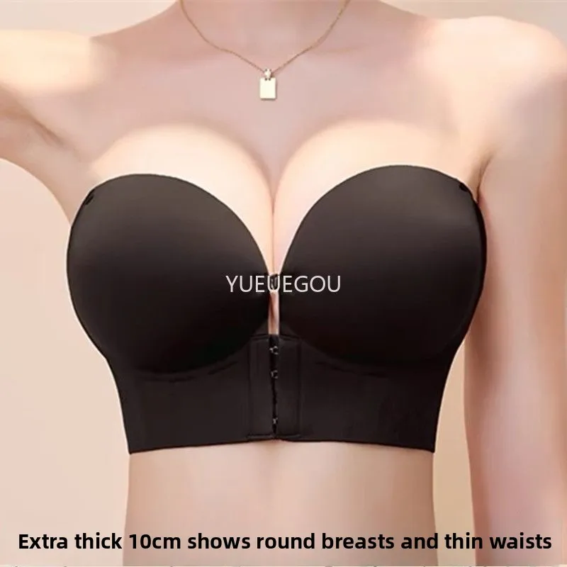 10CM Extreme Push Up Strapless Bra Front Closure Anti Slip Lift for Small Chest No Side Bulge Perky Fake Boobs AA A B Cups