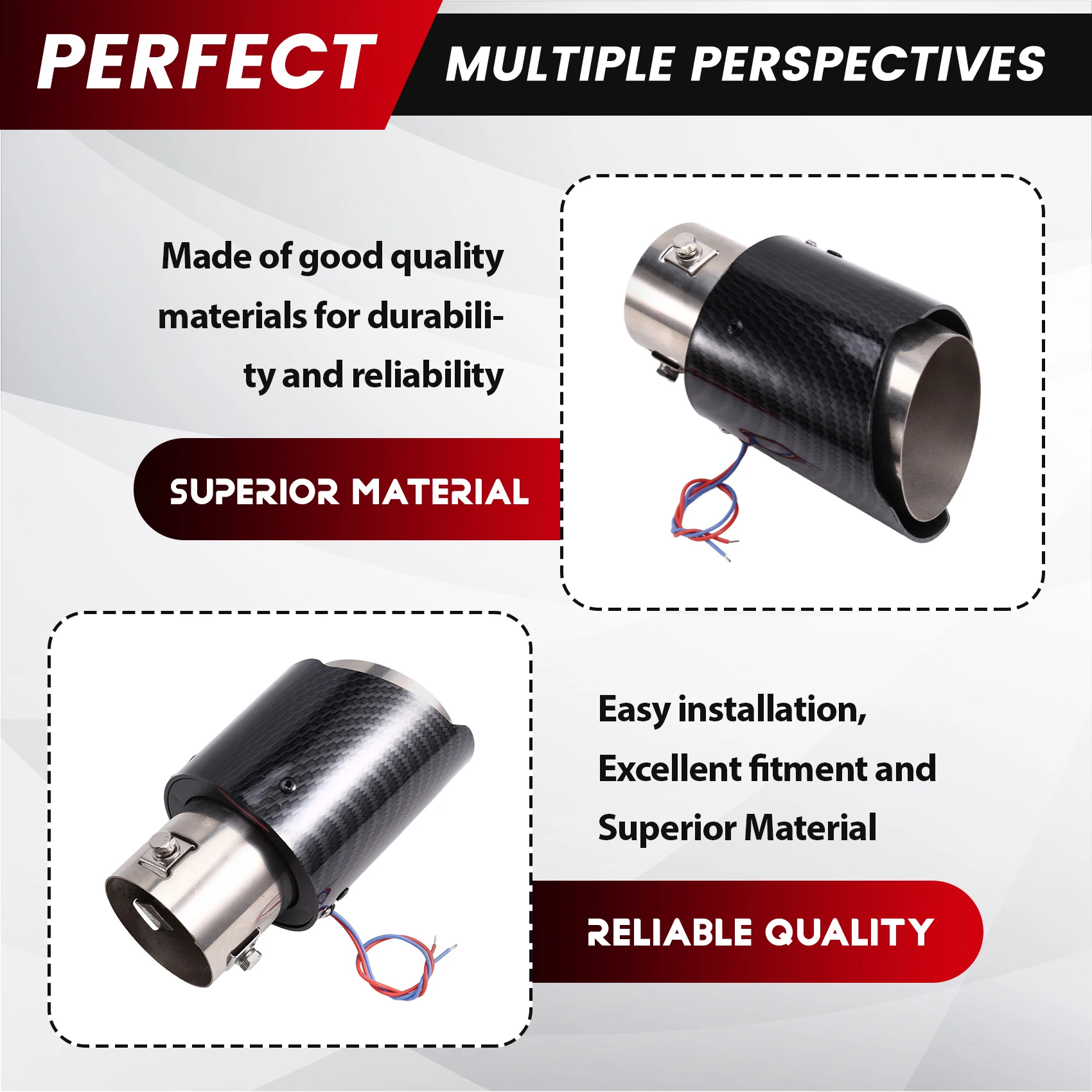

A85E-Universal Automotive Exhaust Tip Carbon Fiber Aluminum Alloy Gloss Muffler Single Outlet 55Mm Exhaust Nozzle