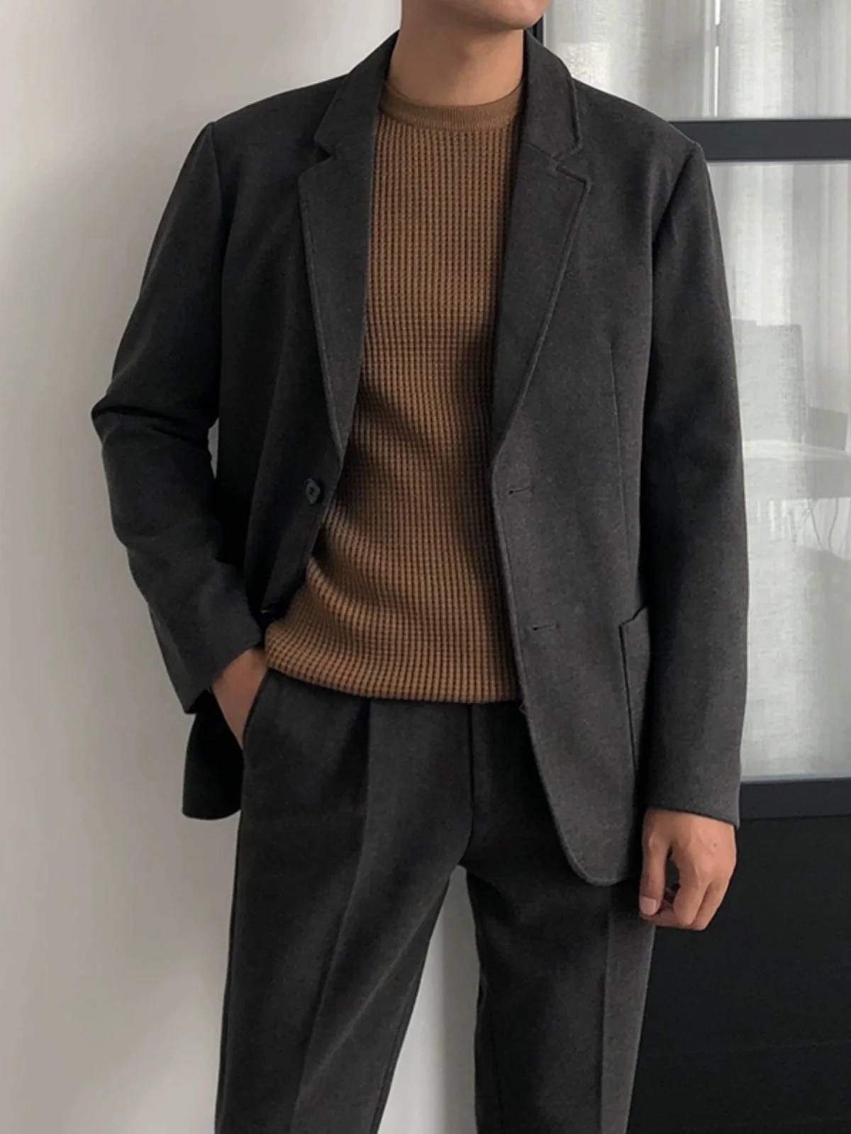 

Мужская универсальная свободная шерстяная кофта на одной пуговице в корейском стиле для молодежи, весенне-осенняя коллекция