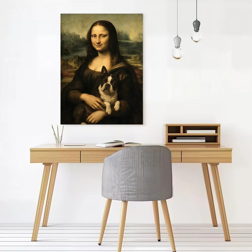 Mona Lisa Holding a Boston Terrier Canvas Wall Art Poster Personalized Photo Printing Perfect Gift for Bedroom Decoration Room