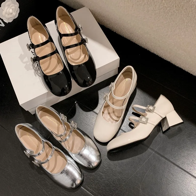 

Square Toe Thick Heel Women Mary Jane Shoes Fashion Shallow Buckle Strap Shoes 2026 Spring Female Elegant Dress Leather Pumps