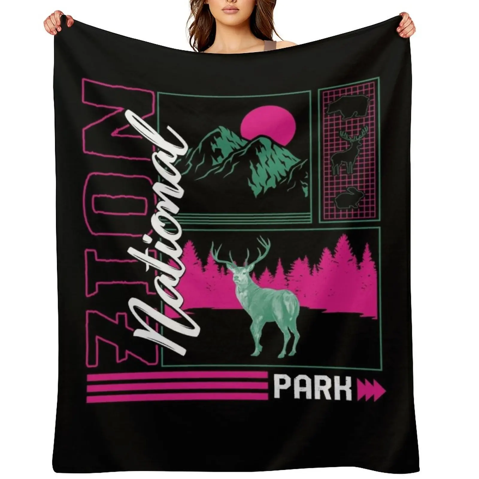 

Zion National Park Shirt, Outdoor, Wildlife, National Park Outdoor Trip Gift Camping Lover, Vintage Retro Souvenir Throw Blanket