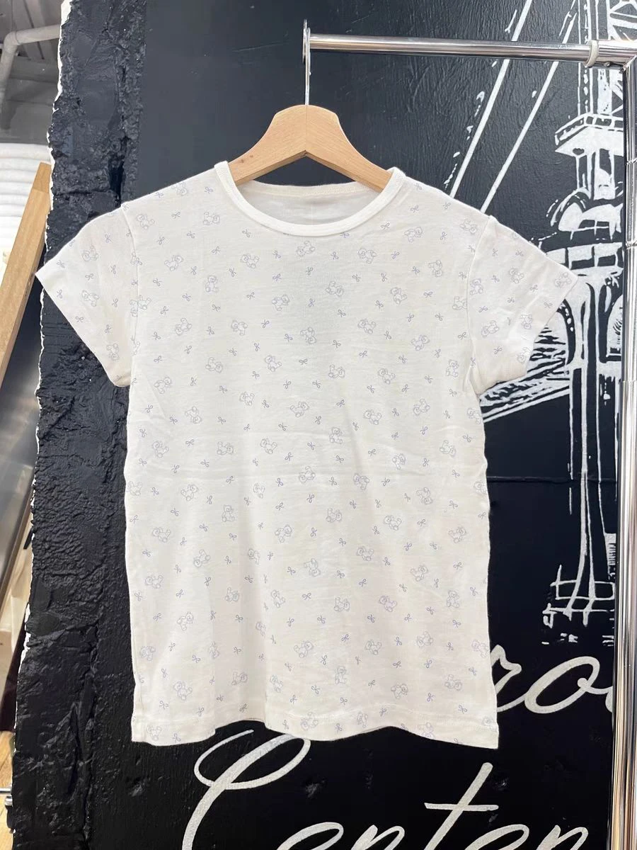 Little Bear Bow Print Slim T-shirt Woman Round Neck Short Sleeve Cottton Tee Shirts Summer Casual Sweet Cute Tshirt New Y2k Tops