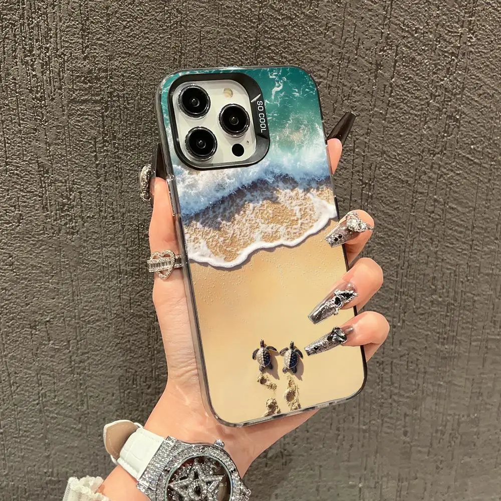 

The little turtle climbed into the ocean case for iPhone 16 15 14 13 12 11 Pro/ Max/Plus shock-proof rear cover anti-fingerprint