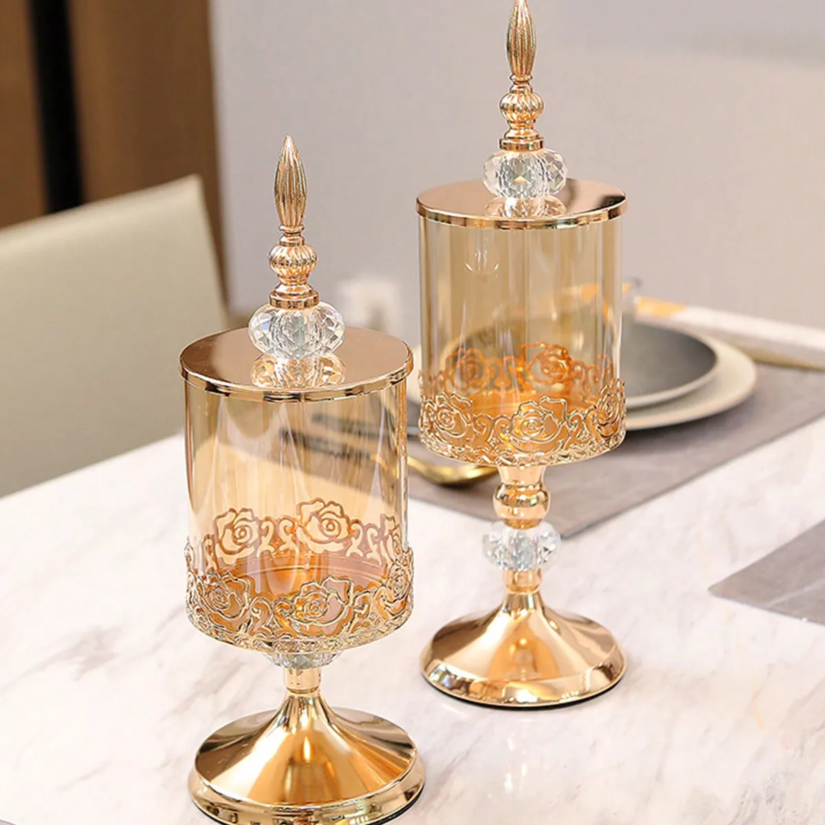 Süßigkeiten Glas mit Deckel Festival Snack Aufbewahrungsbox Transparenter Behälter Glas Glas Flaschen Vase Party Home Schreibtisch Dekoration Lieferungen