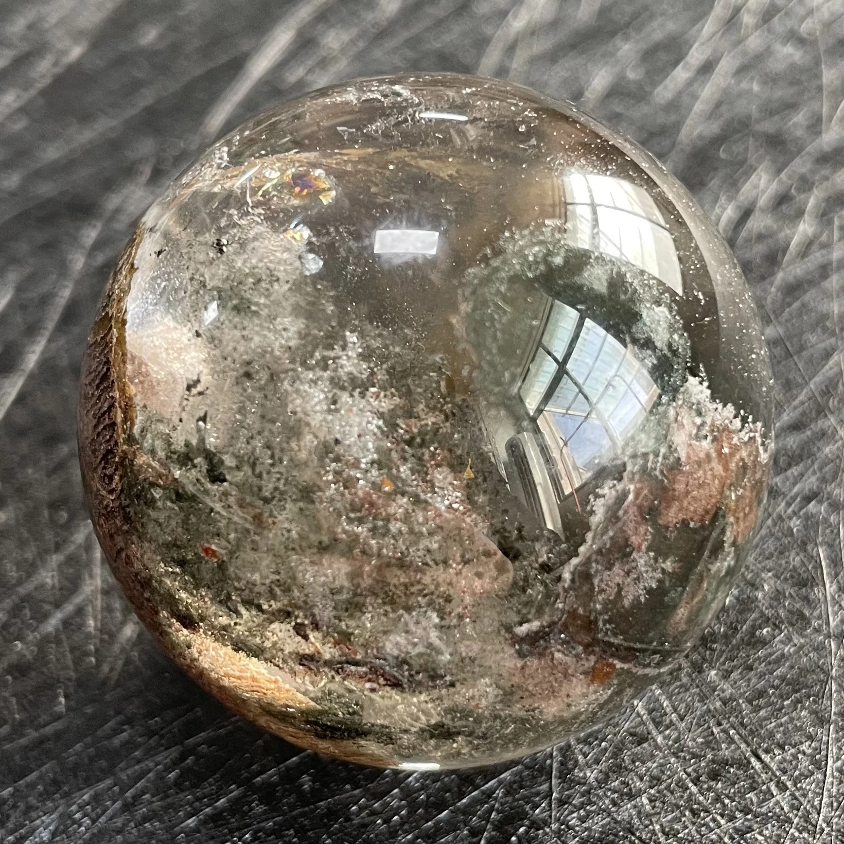 

155g Natural Crystal Ball Green Phantom Decoration Polished Garden Quartz Sphere Reiki Healing B392