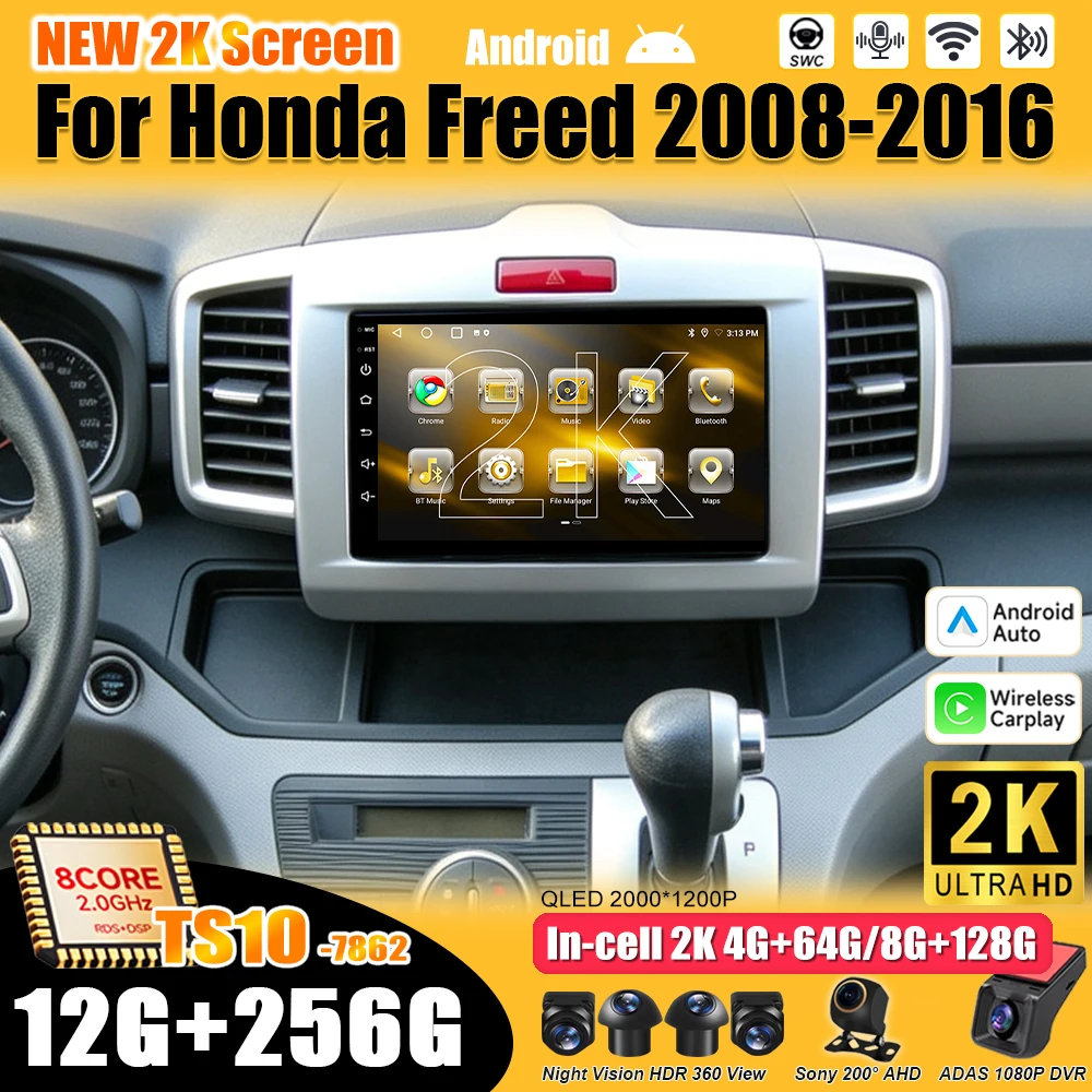10 inch Android 16 For Honda Freed 2008-2016 Car Radio Stereo Head Unit Multimedia Video Player GPS Navigation 2K QLED RDS 8Core