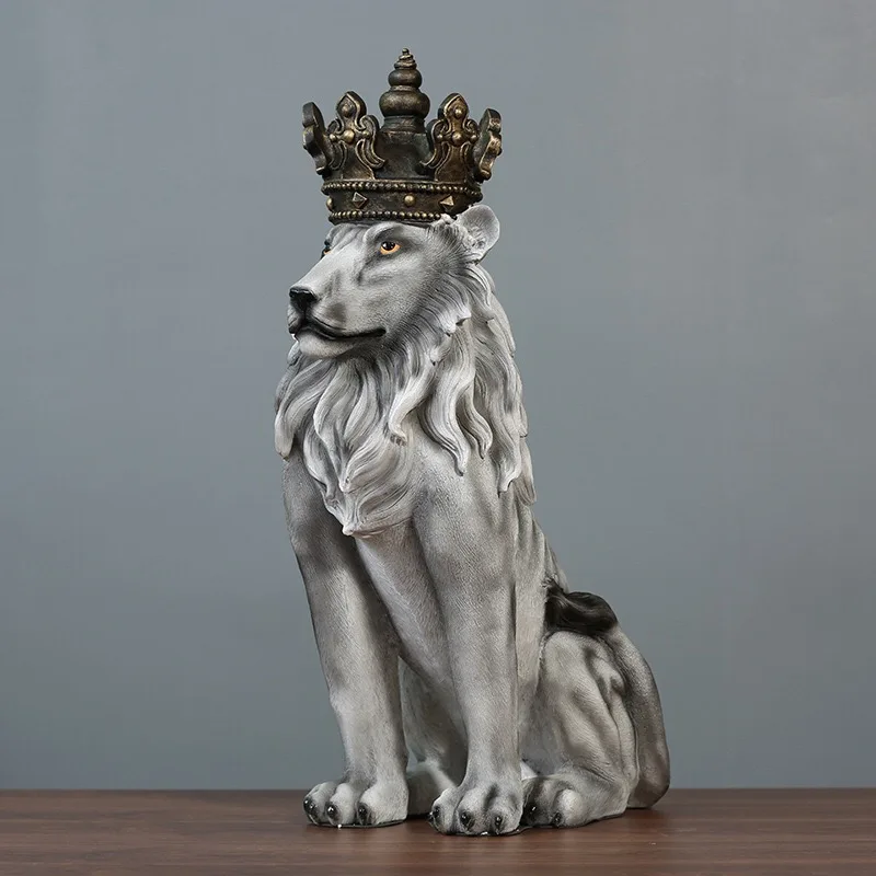 Imagem -03 - High Crown Lion Floor-standing Grande Escultura Sala Foyer Shop Window Decoration Decoração de Escritório 80 cm