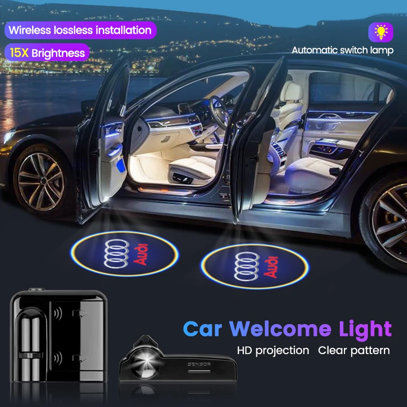 Car Wireless Door Led Welcome Light Projection Lamp Light decorative accessories For Audi A1 A2 A3 A4 A5 A6 A7 A8 Q1 Q2 Q3 Q4 Q5