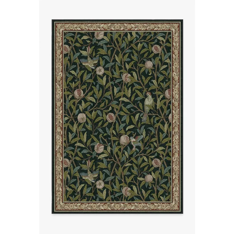 Bird Pomegranate Teal Green Rug William Morris Art Carpet Living Room Rugs Farmhouse Carpet Bedroom Art Deco Rug Washable Carpet