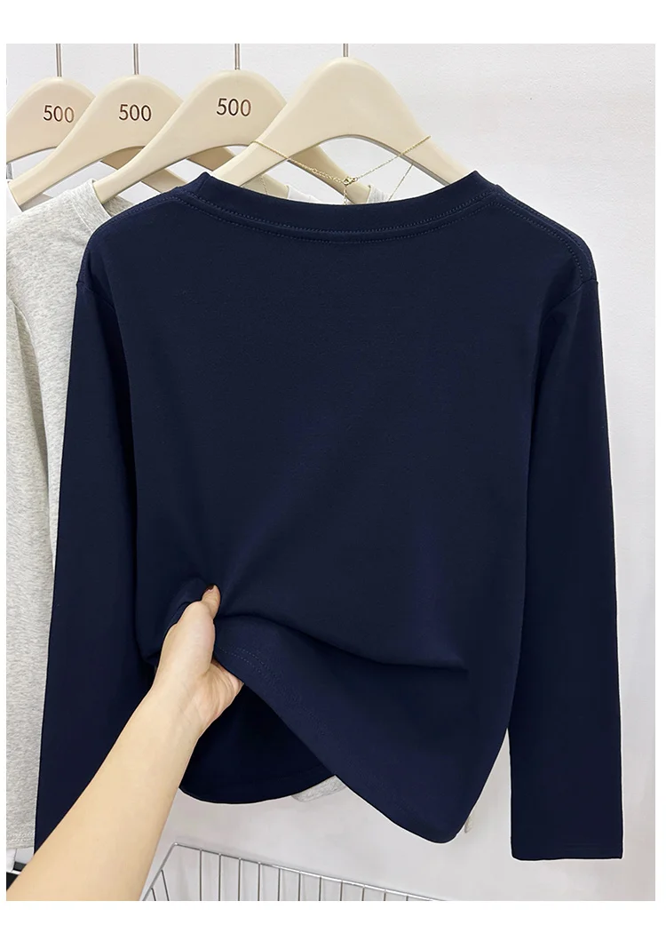 Neues Langarm-Vielseitigkeits-T-Shirt für Damen, Frühling Herbst 2026, O-Ausschnitt, Einfarbig, Basis-Layer-Oberteil, Damenkleidung, Y2k T-Shirt – Detail 7