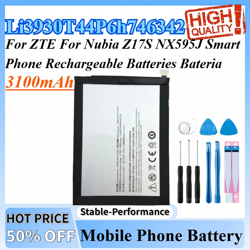 3100mAh Li3930T44P6h746342 Phone Replacement Battery For ZTE For Nubia Z17S NX595J Smart Phone Rechargeable Batteries + Tools