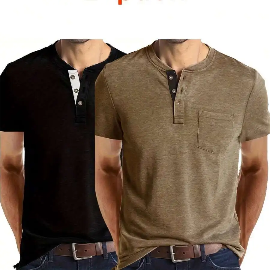 

Mens Summer Short Sleeve Henley T-Shirt Pack Of 2