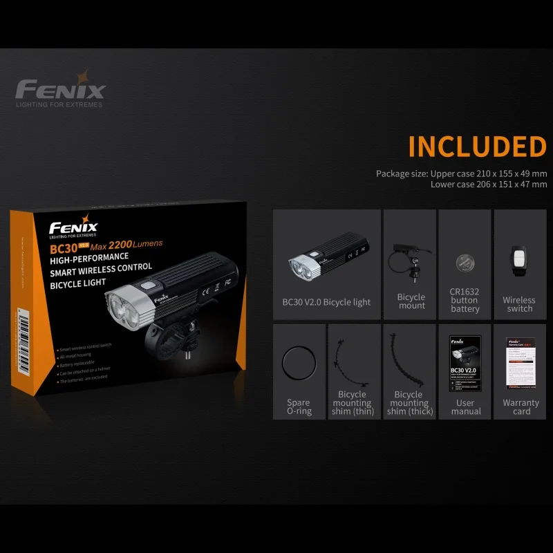 Fenix BC30 V2.0 Wireless Control Switch Bicycle Light 2200Lumens Battery Dual Distance Beam System Flashlight