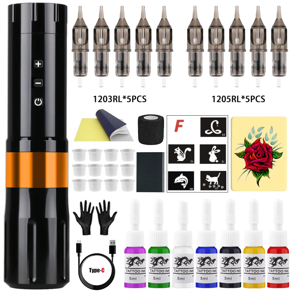 

Wireless Tattoo Machine Tattoo Complete Kit Tattoo Battery Pen with Cartridge Needles Ink Cups For Professionals and Beginners