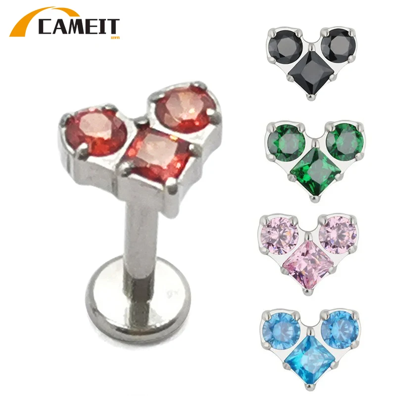 

ASTM F136 Titanium EAR PIERC Double Round CZ and Square CZ Paved Top Threaded Labret Studs Tragus Lip Tongue Piercing Jewelry