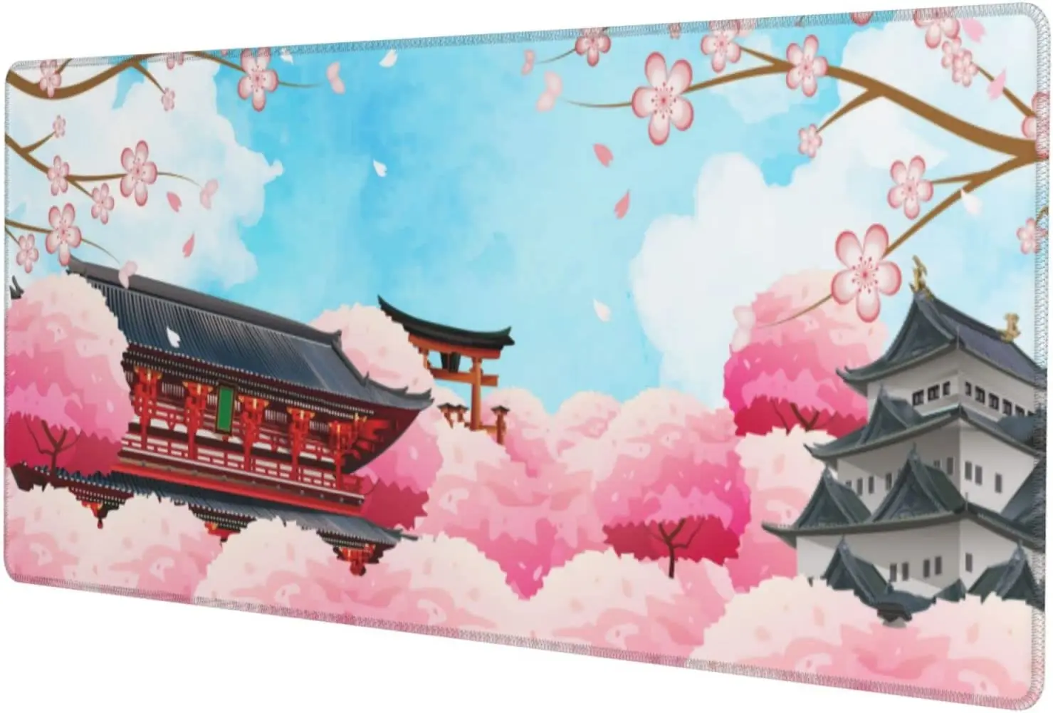 Japanese Cherry Mouse Pad XL Large Extended Mousepad Desk Pad Nonslip Rubber Mice Mats Stitched Edges Playmat 31.5x11.8 Inch