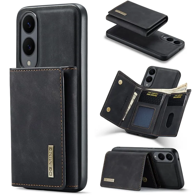 

DG.MING M1 Series for Samsung Galaxy S25 Edge Case Kickstand PU Phone Cover with Detachable Wallet - Black