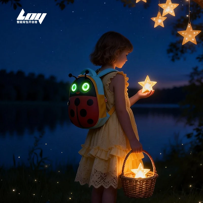 LOY C9-1 Ladybird LCD Screen Kindergarten Schoolbag Bluetooth Connection App Control Display Backpack Baby Travelling Bag
