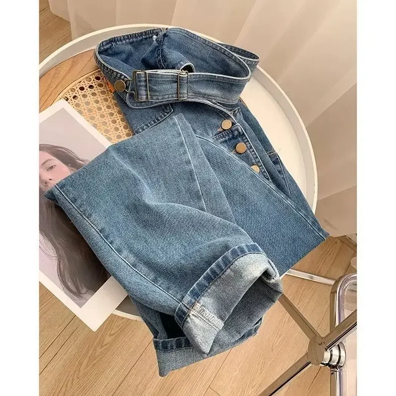 Jumpsuits Women Streetwear Denim Overalls Vintage Loose Casual Wide Leg Pants High Waist Strap Straight Jeans Trousers New