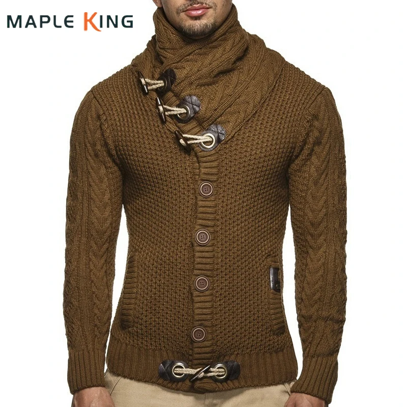 

Ugly Sweater Mens Cardigan Knit Luxo Masculino 2024 Autumn Winter Oblique Horns Button Jumpers Turtleneck Sweter Hombre Coats