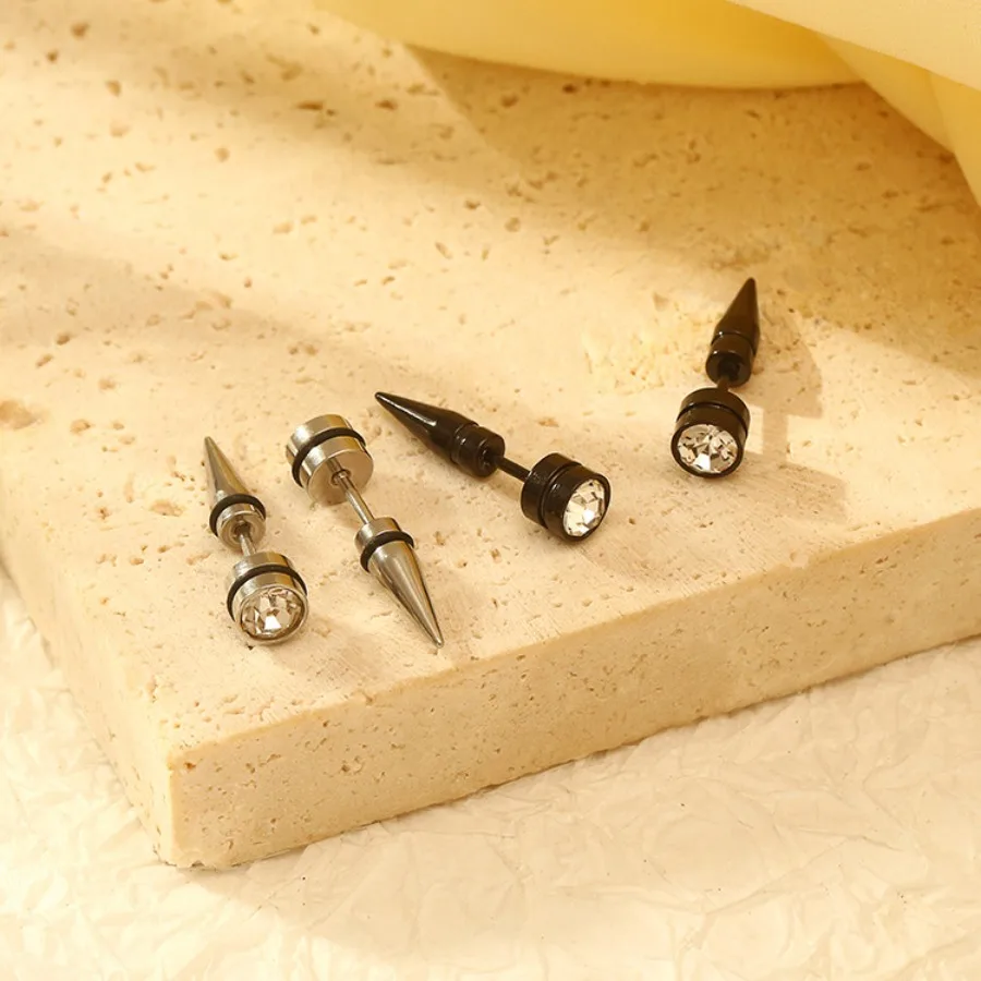 Korean style punk simple diamond tapered stainless steel earrings trendy all-match fashion unisex earrings wholesale
