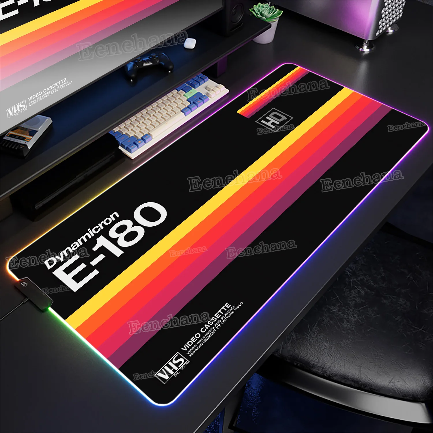 

RGB Retro Tape Recorder Mouse Pad VHS PC Gaming XXL Office Carpet Keyboard Mat Rubber Non-slip Backlight Tabletop LED Desk Mats
