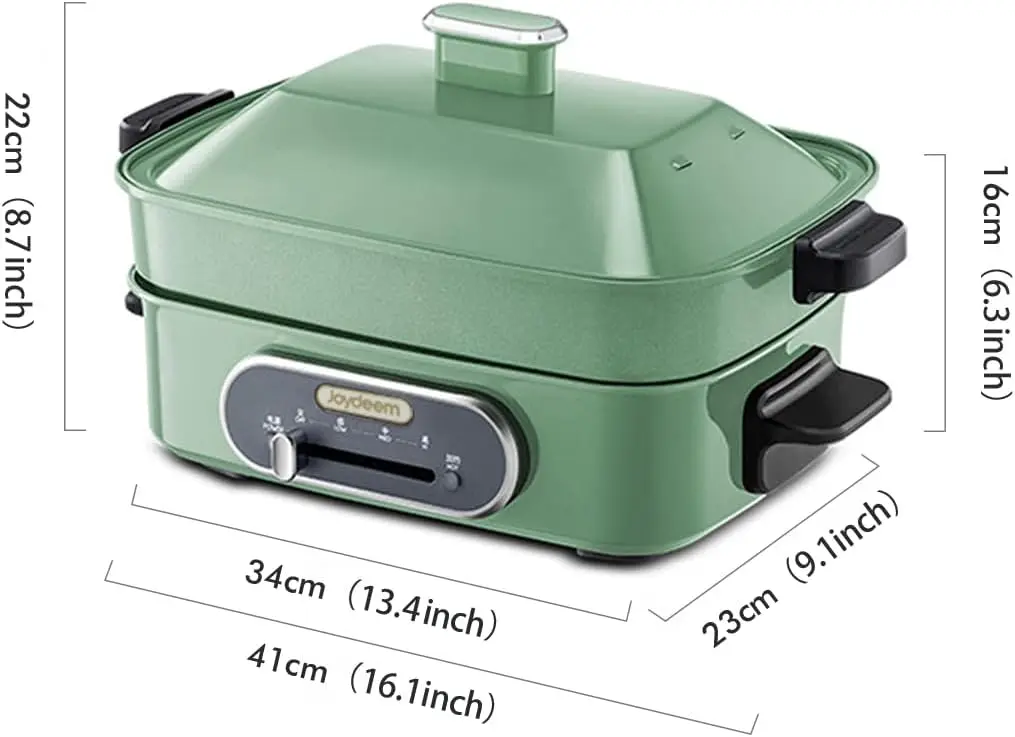 3-in-1 elektrische hotpot, multifunctionele Shabu Shabu-pot met grillpan en stoomboot, UL-gecertificeerd, keramische oliecoating met antiaanbaklaag, 4,5 liter, JD-