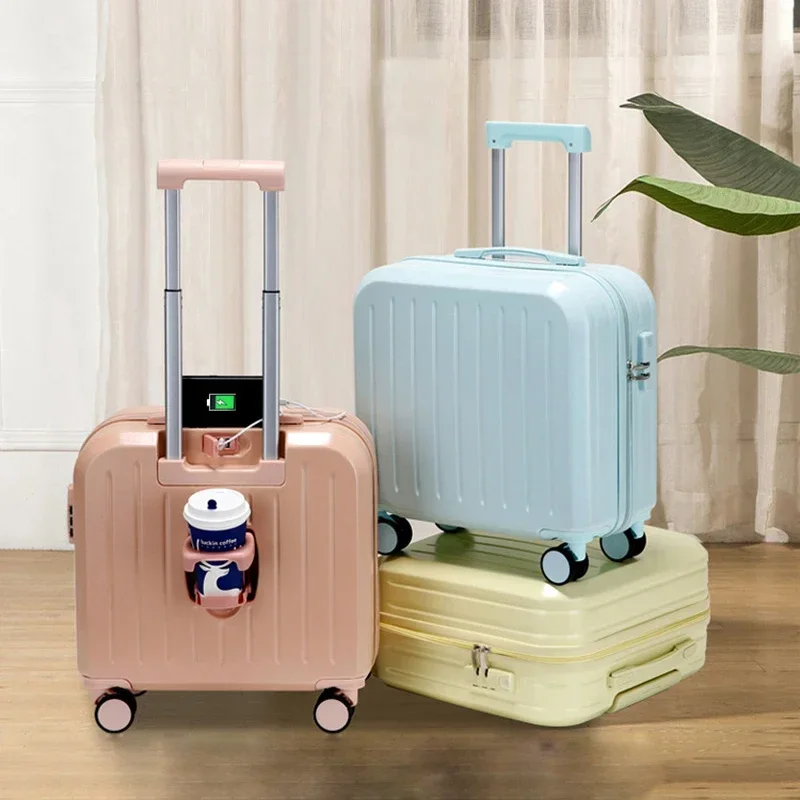 

18/20 Inch Suitcase Boarding Multifunctional Travel Suitcase Student Password Trolley Case Rolling Luggage Bag with Cup Holder