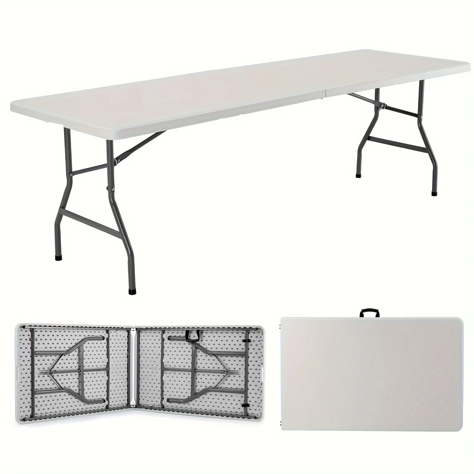 

MARIIS Folding Table 2.5/4/6FT Portable Heavy Duty Plastic Fold-in-Half Utility Table Portable Dining Table Indoor Outdoor Adjustable Height Folding with Carrying Handle, Locks, Camping and Party, Picnic Table -White/Black